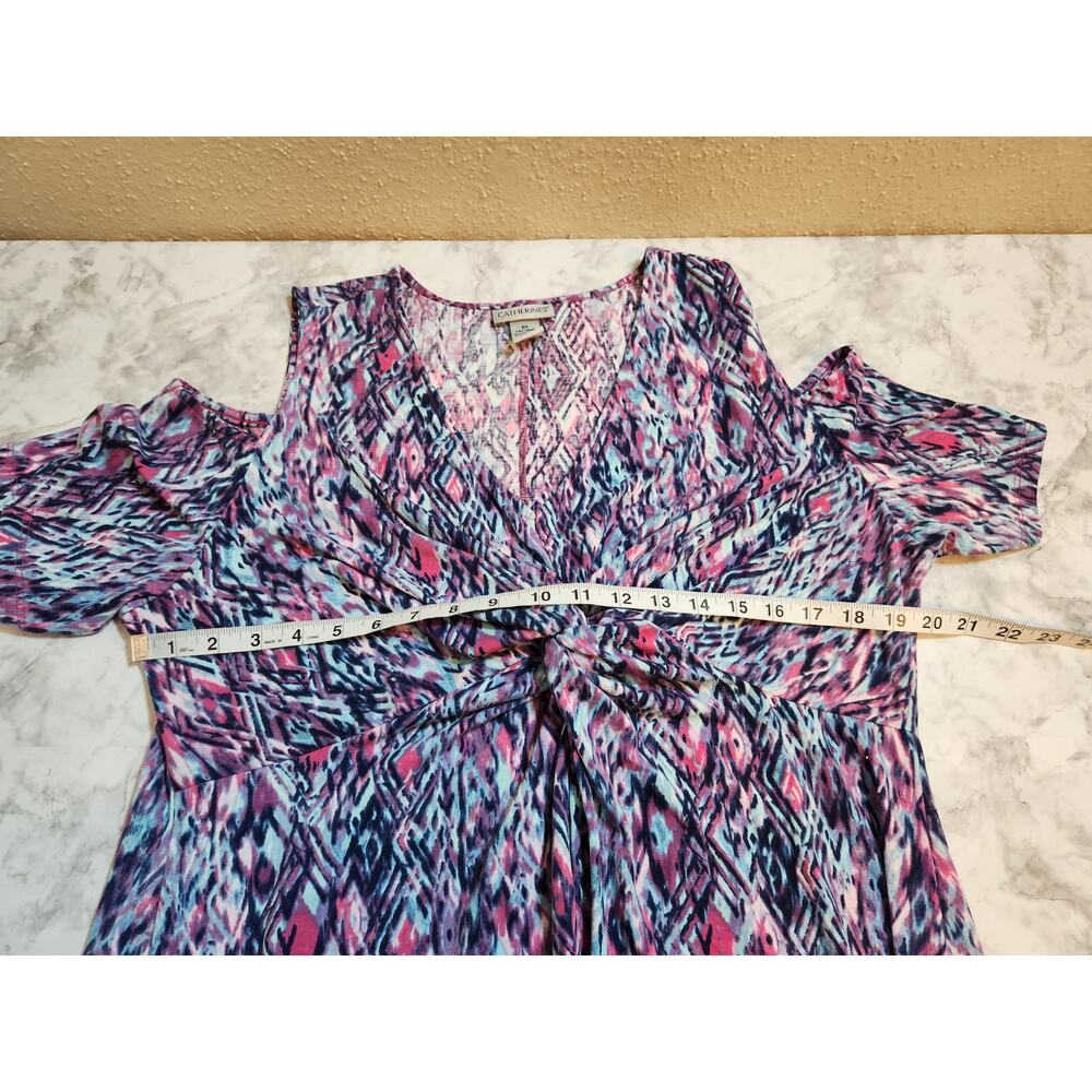 Catherines Women's Purple Geometric‎ Cold Shoulder Gathered V-Neck Maxi Dress 0X - Picture 5 of 6